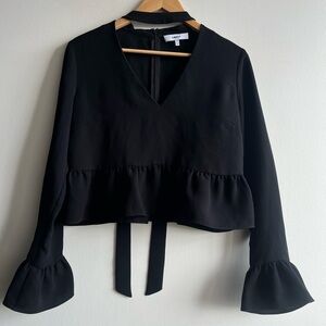 LIKELY Whimsigoth Black Top | Witchy Bell Sleeve | Collar Tie Neck Oversized M